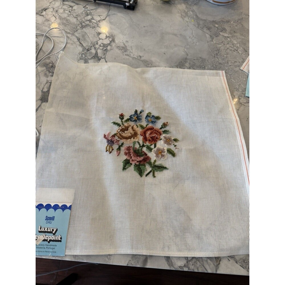 Vintage Dritz Luxury Needlepoint Floral Roses 20x20 Preworked Madeira Portugal 3
